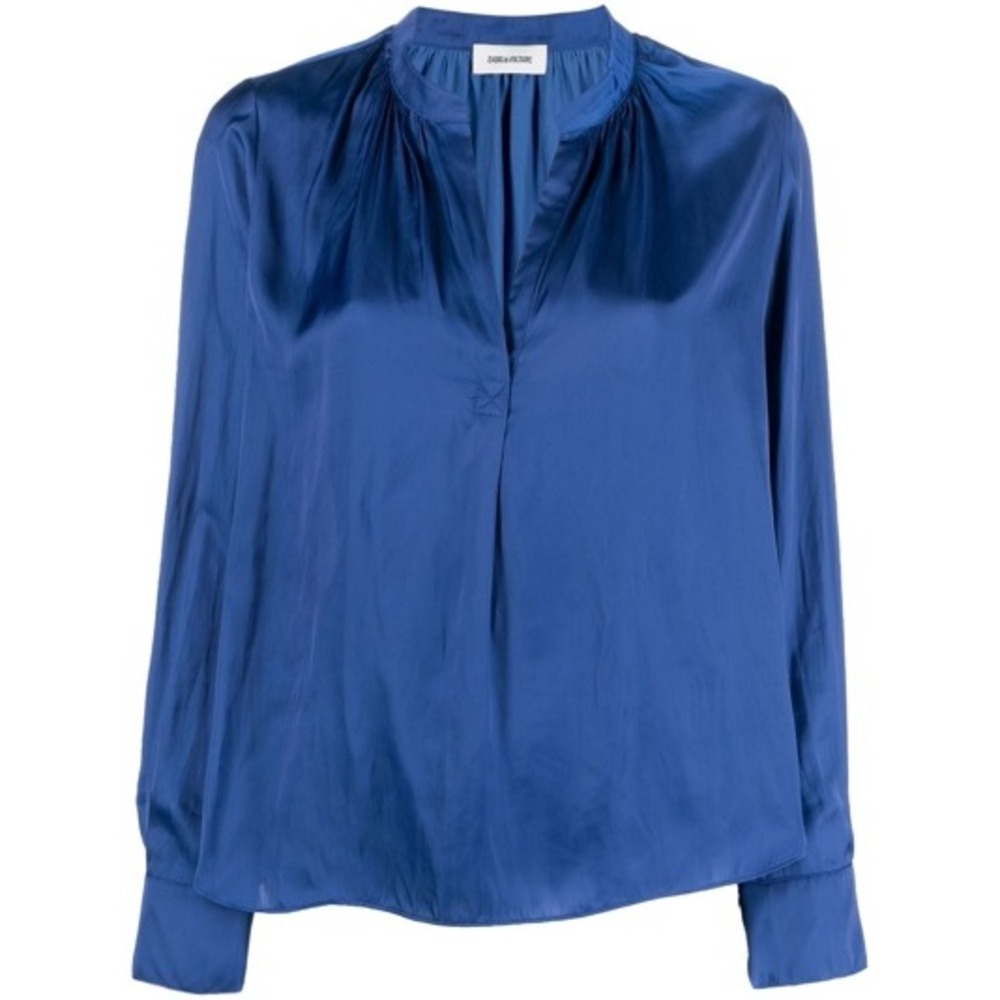 Zadig & Voltaire Tink Satin Blouse Royal Blue V-Neck Long Sleeve XS